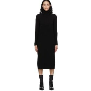HAIDER ACKERMANN BLACK TURTLENECK WOOL COTTON BLEND MIDI LONG SLEEVE DRESS XXL